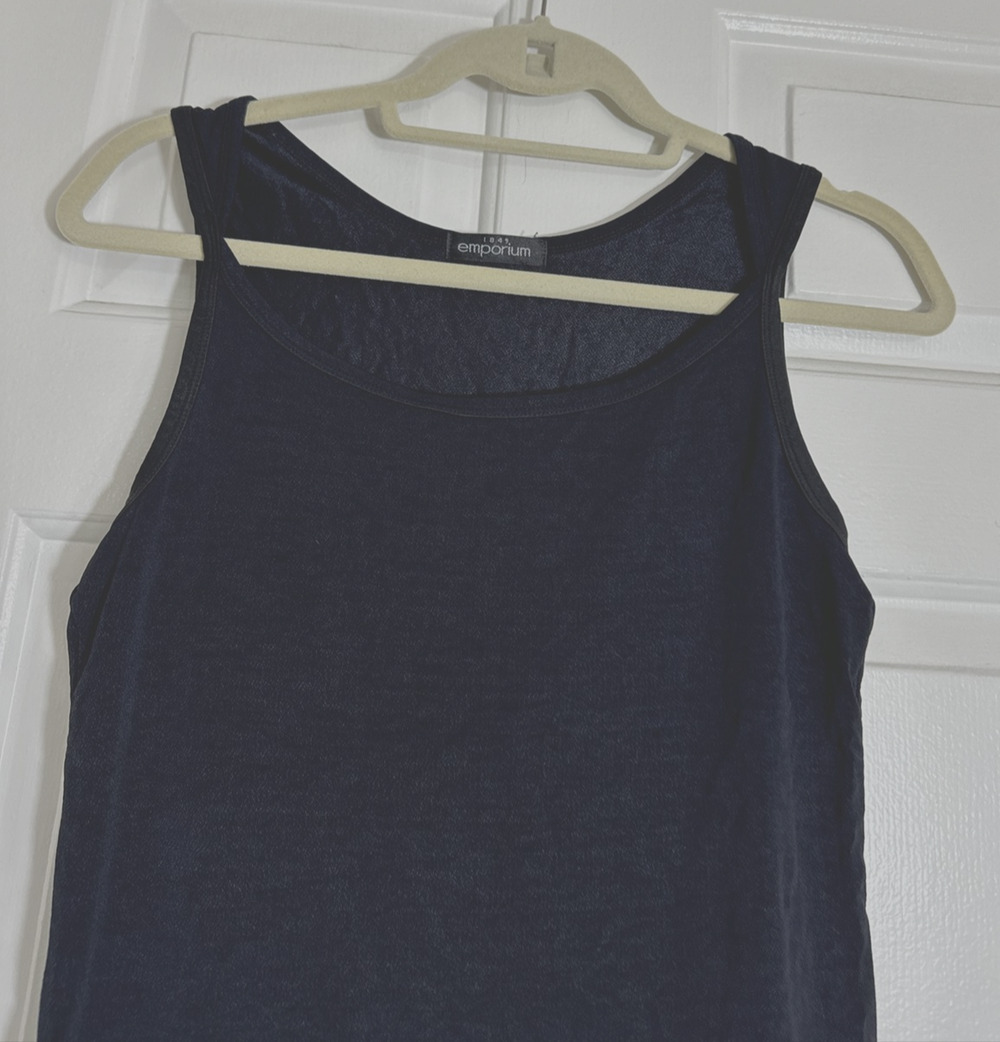 VTG 1849 Emporium Black Tank Top Unique Straps Flirty Feminine Everyday Chic